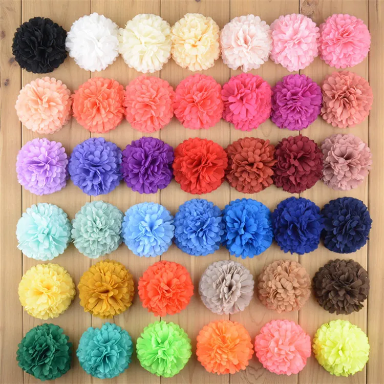 Hairjewelry 40 kolorów okrągłe szyfonowe nakłucie kwiat ozdoby dla dzieci dziecięce