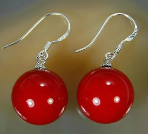 Aretes de plata 925 S con perla de concha del mar rojo coralino de 10 mm