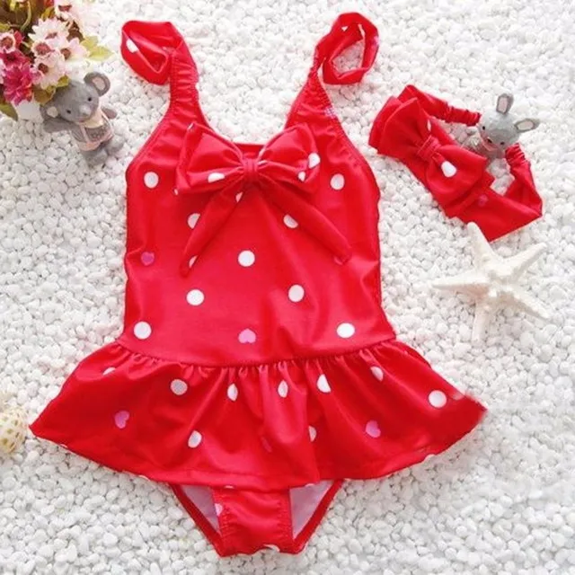 Lovely Baby Girls Princess Wave Points Of Bikini Bathing Suit With Hair Band One Piece Baby Swimwear Girls Swimming Swimsuit8140401