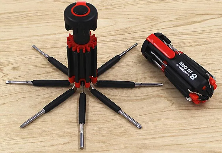 8 In 1 Multifunctional Screwdriver Tools Set Tool Kit With 6LED Flashlight Powerful 6 LED Light Torch Free Shipping