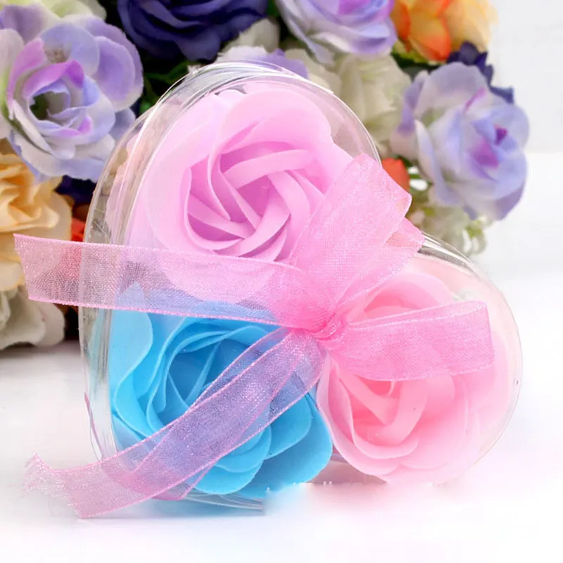 3 SZTUK Pudełko Pakowany Kształt serca Handmade Soap Rose Soap Petal Simulation Flower Paper Flower Soap Soap (3 sztuk = 1box) Walentynki Prezenty przyjęcia urodzinowe