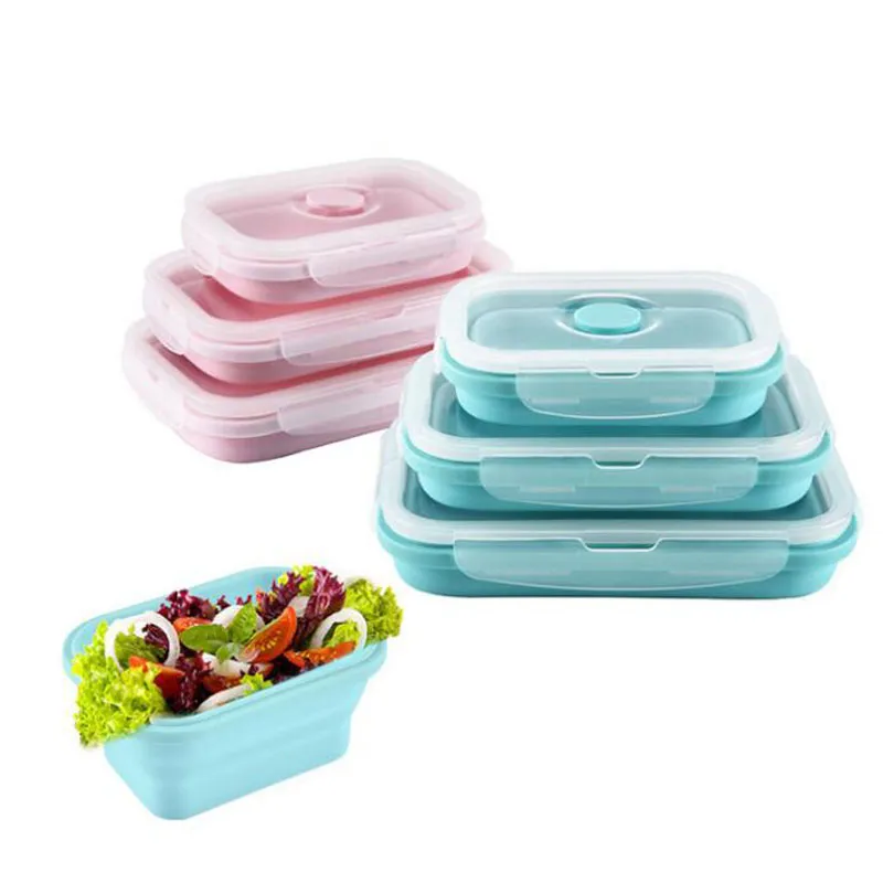 Faltbare Silikon Lunchbox Set Obst Lebensmittel Picknick Aufbewahrungsboxen Container Küche Mikrowelle Schule Bento QW8420