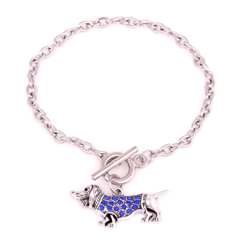 Femmes hommes mode bracelet à breloques teckel conception pendentif beaux cristaux cadeau pour les amoureux des chiens en alliage de zinc fournir livraison directe