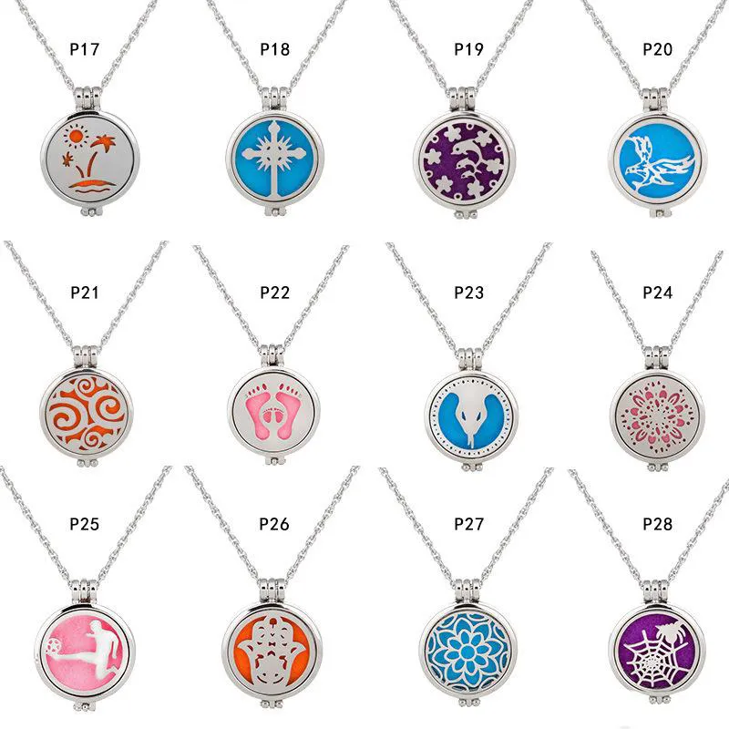 Aromatherapy Perfume Diffuser Necklaces Essential Oil Locket Necklaces Mixed 28 Styles Silver Censer Jewelry Cage Pendant