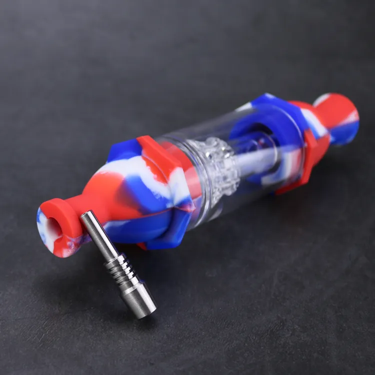 Silicone Collector Kit Concentrado Fumar Mão tubulação de água de vidro com unhas Titanium Dab palha plataformas petrolíferas para a seco Herb Wax Bong