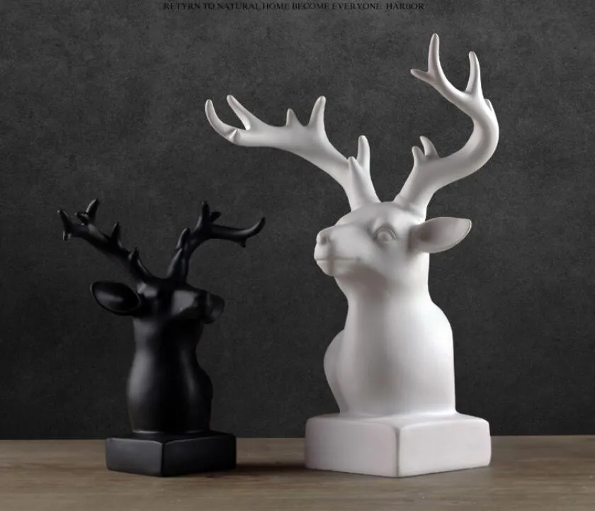 Modern Creative Resin Deer Head Figurine Vintage Elk Statue Home Decor Crafts Room Decoration Objects Resin Animal Head Figurine