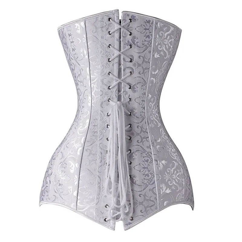 NEFUTRY Long Corset Acier Os Corset Top Underbust Corsets et Bustiers Noir Bustier Espartilhos Corselet Taille Contrôle