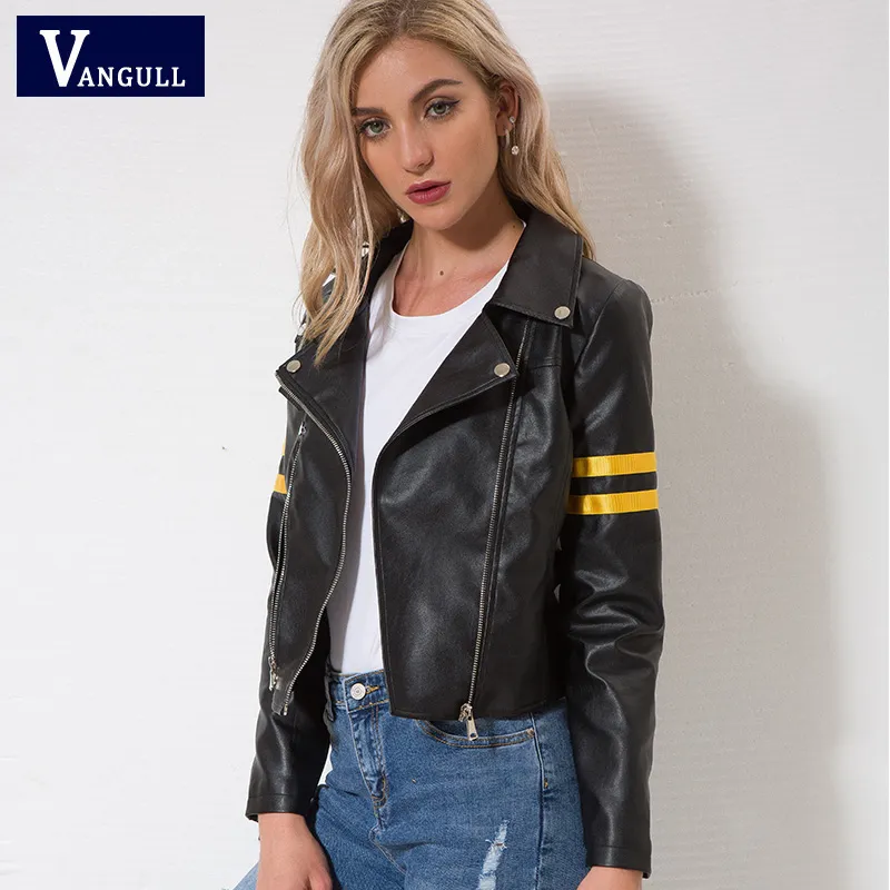 Vangull Läderjacka 2018 Vår Nya Kvinnor Zipper Moto Cool Street Wear Höst Vinterrock Kvinna Svart Faux Läderjackor