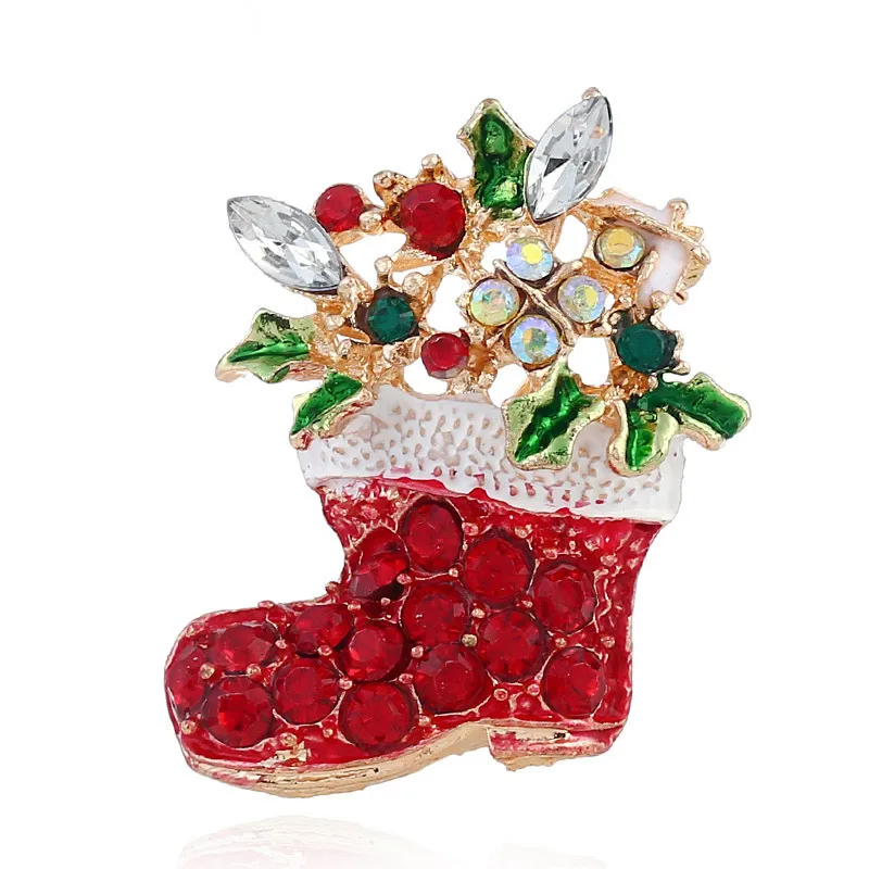 Fashion Natal Vintage Rhinestone Pin Broche Ano Novo Homens Homens Charme Presentes Broches de Christmas Shiny Crystal pinos