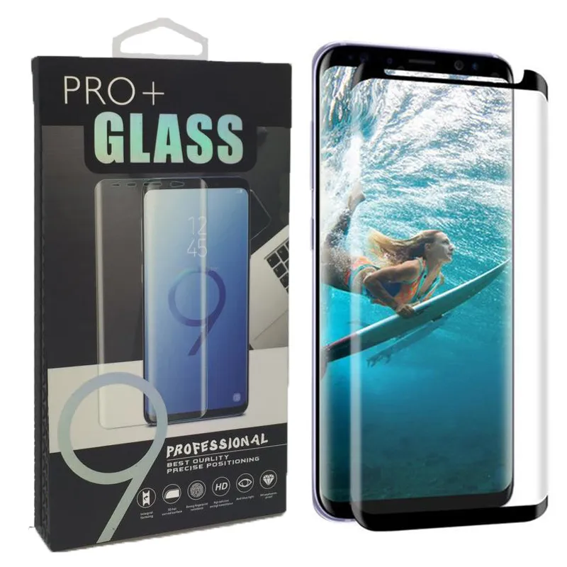 Vidrio templado 3D Curved Protector Film Case Friendly Pantalla de superficie completa para Samsung S9 S8 Plus Note 9 8 S7 Edge