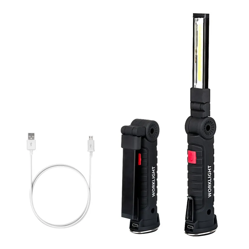 Edison2011 Portable 5 Mode Cob Flicklampa Torch USB Uppladdningsbar LED Arbetslampa Magnetisk COB Lanterna Hängande Hook Lampa för Utomhus Camping
