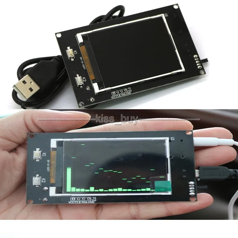 Freeshipping 2.4 "LCD الطيف عرض محلل الموسيقى MP3 PC مكبر الصوت مؤشر مستوى الموسيقى إيقاع محلل