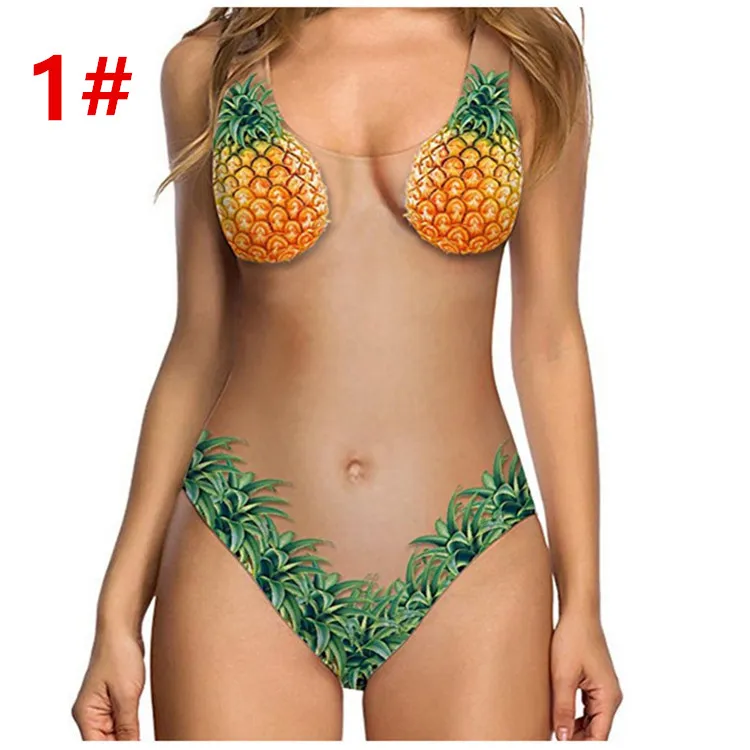 Estate nuove donne costume intero push-up stampato sexy melone guscio di frutta colore della pelle ananas costume da bagno costume da bagno bikini