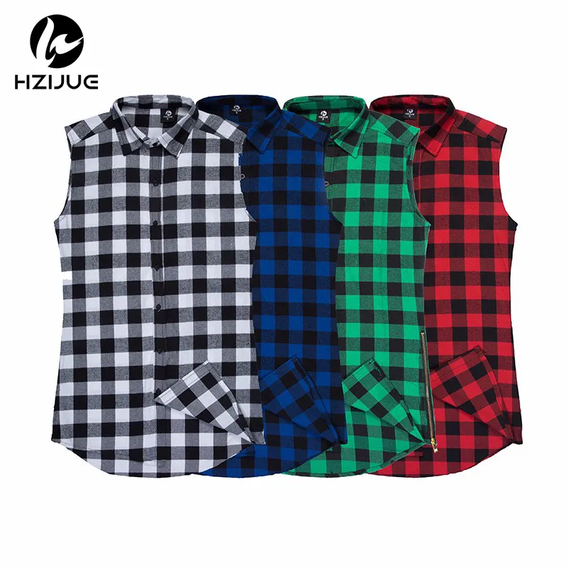 Hip-Hop Chris Brown Plaid Bez Rękawów Bez Rękawów Deskorolka Podwójna Zipper LK T-Shirt Spring SummerTank Top