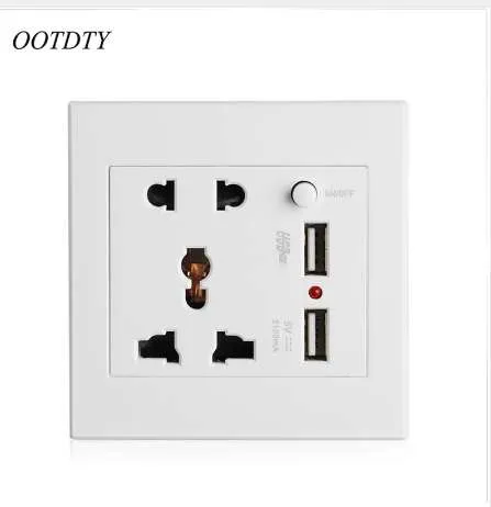 OOTDTY 2.1A double prise murale USB chargeur adaptateur secteur AC/DC panneau de sortie avec interrupteur