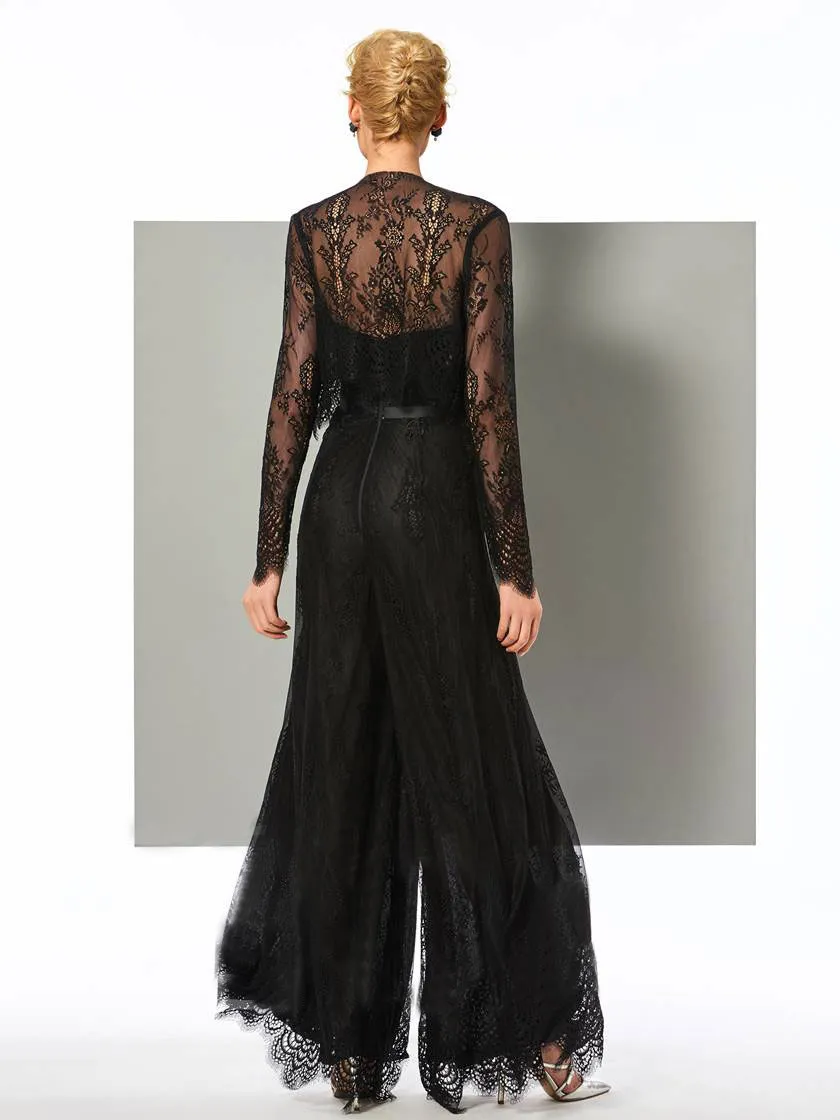 Fashion Black Lace Jumpsuit Mother Of The Bride Pant Suits Sweetheart Neck Wedding Guest Dress With Jackets Plus Size Mothers Groo2622
