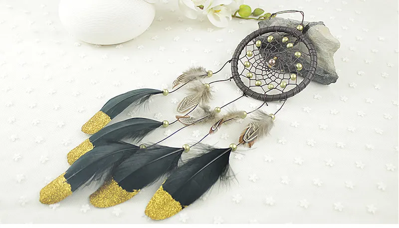 Fatto a mano in polvere d'oro Dreamcatcher moda Piuma Dream Catcher Ciondolo Appeso a parete Decorazione auto 11 1xr C8330587