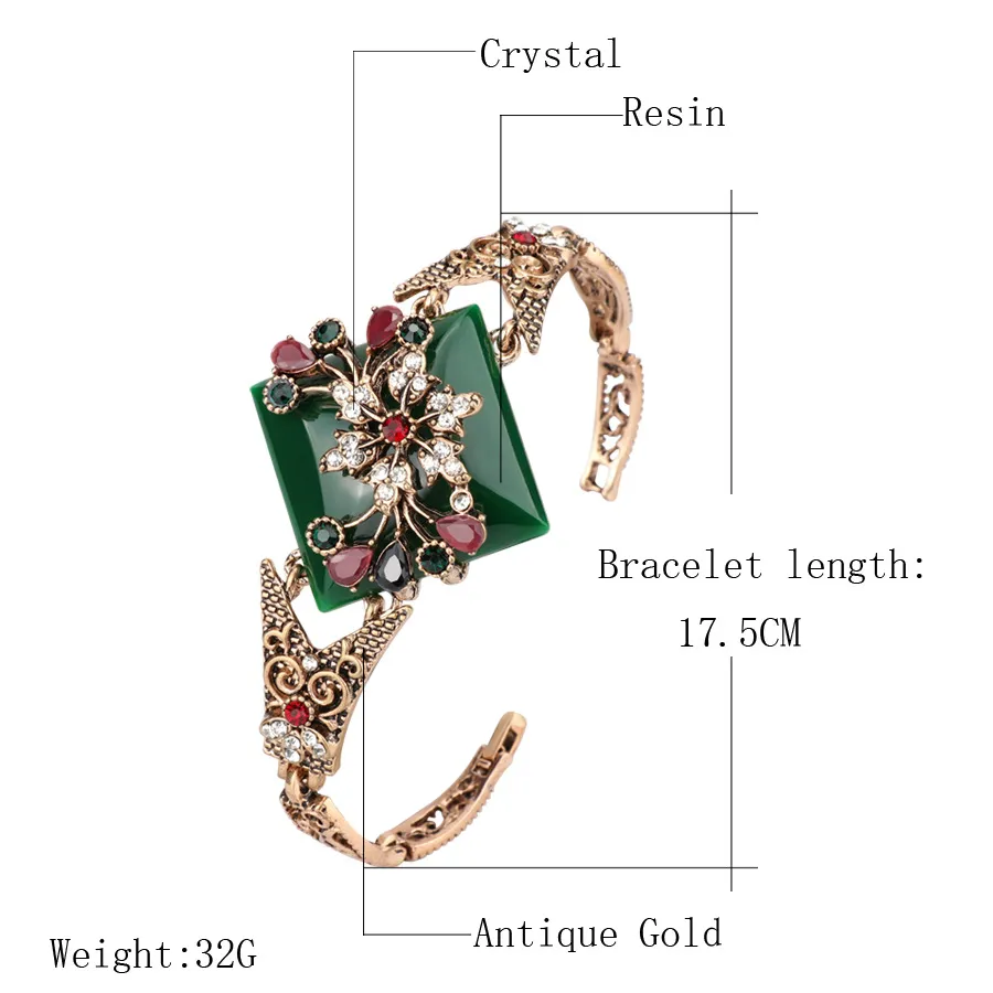 2018 Turkish Vintage Flower Cuff Bracelets For Women Resin Crystal Bangle Bohemia Pastoral Style Natural Stone Jewelry Wholesale