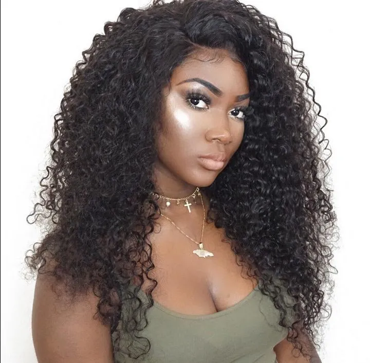 新到着18 '' Human Virgin Remy Brazilian Soft Hair Lace Full Lace Kinky Curly Wig