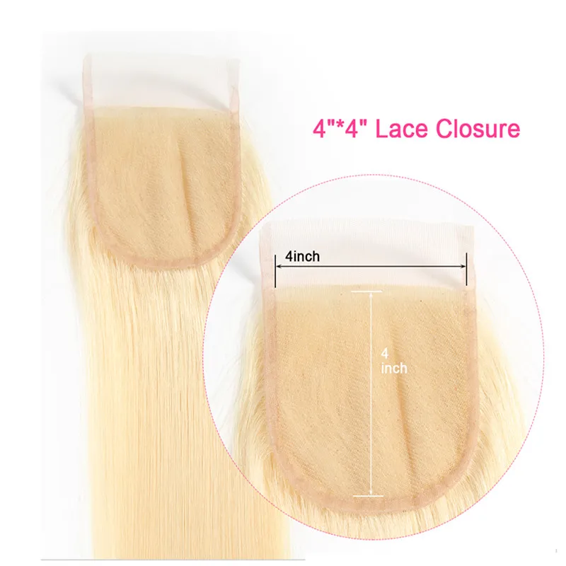 613 Blonde cheveux brésiliens dentelle fermeture vierge cheveux humains vague de corps 4X4 fermeture extensions de cheveux humains