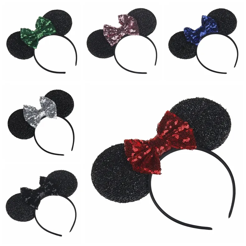 Nouveaux paillettes européennes et américaines gros arc accessoires pour cheveux bébé souris oreilles forme bandeau pour enfants robe de vacances