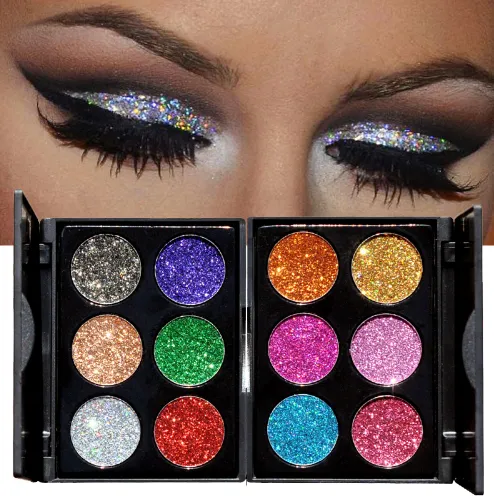Ny ankomst 2018 Makeup 6 Färger Vattentät Glitter Ögonskugga Palett Skinar Metaller Shimmer Eye Shadow Pigment Kits Diamant Make Up