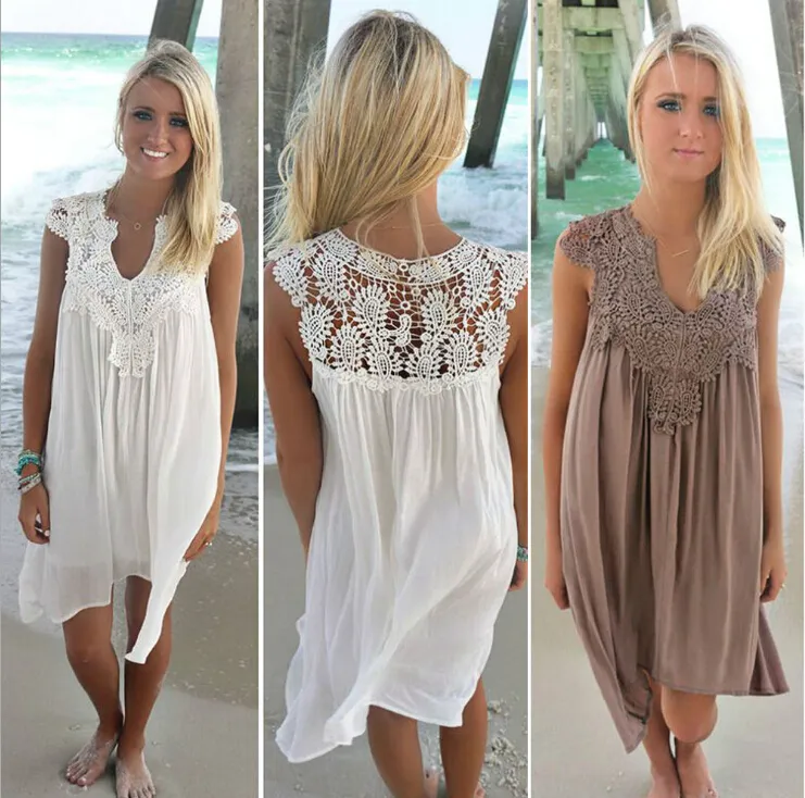 Casual Jurken Boho Stijl Vrouwen Kant Jurk Zomer Losse Strand Mini Swing Chiffon Bikini Cover Up Womens Clothing Sun Dress1