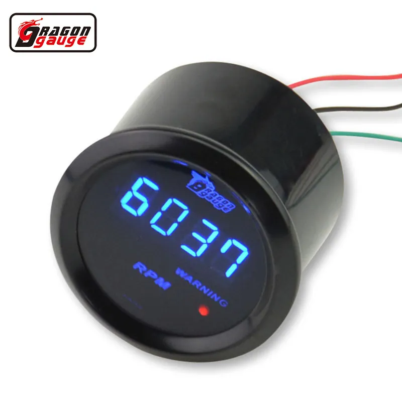 Dragon Gauge Universal 52mm Black Shell i Blue LED Podświetlenie cyfrowe Wskaźnik Tachometru 0-9999 obr./min