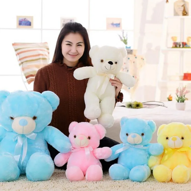 30cm 50cm colorido brilhante urso de pelúcia luminoso brinquedos de pelúcia kawaii iluminar led boneca de pelúcia crianças natal