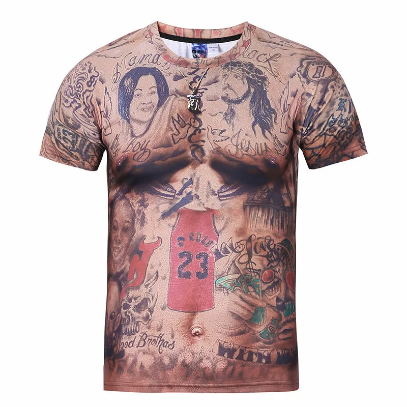 2018 erkek giyim Yeni Varış O-Boyun Kısa Kollu 3D T Gömlek Erkekler Rahat T-shirt Dövme Kas Adam Baskılı Tees 5XL