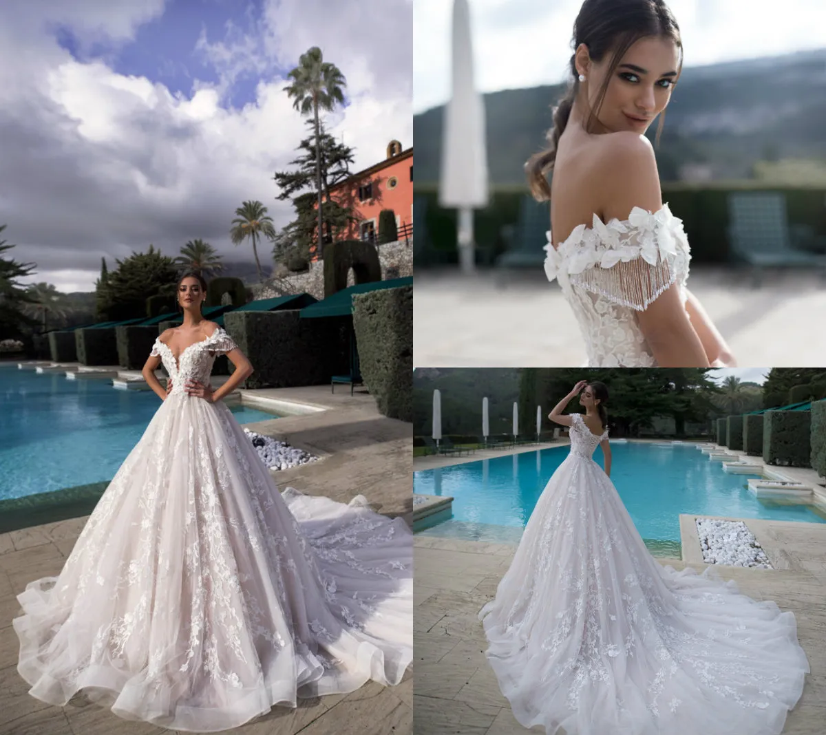 Save Big on Bulk Line Bohemian Style Beach Wedding Dress Off Shoulder Lace  Boho Beach Wedding Dress A Line 3D Floral Appliques Sweep Train Bohemian