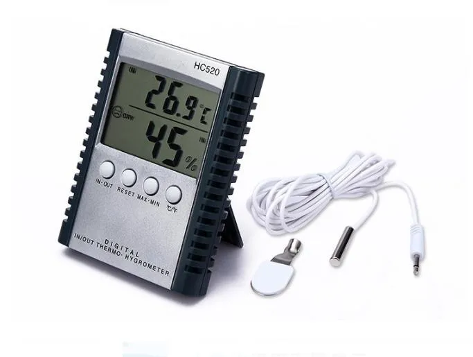 Digitales Thermometer, Hygrometer, Temperatur- und Feuchtigkeitsmessgerät für den Innen- und Außenbereich, LCD-Display HC520, im Einzelhandelspaket 50 Stück/Los SN1072