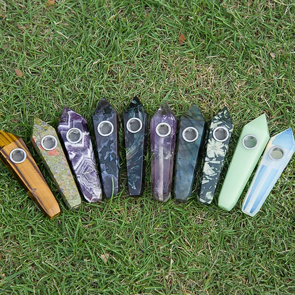 DHL Smoking Pipes Natural Colorful Fluorite Quartz Crystal Wand Point Free Stone Tobacco Handpipe