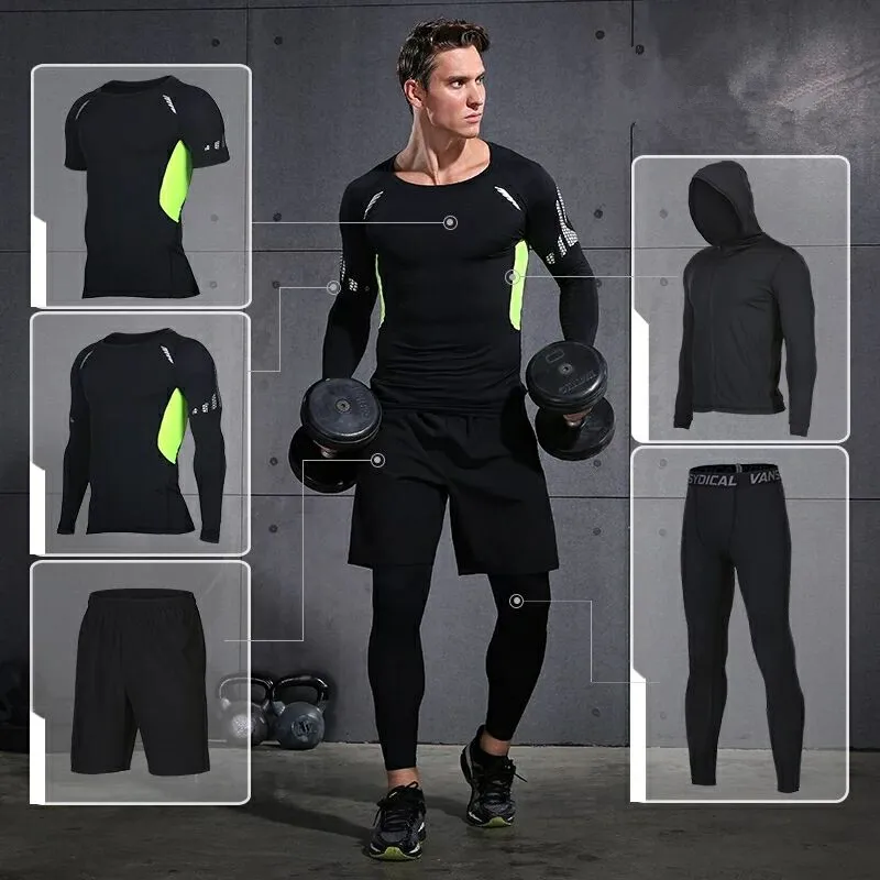 2020 New Men's Running Sets 5pcs/sets Compression Sport Suits Basketball  Training Tights Clothes Gym Fitness Jogging Sportswear