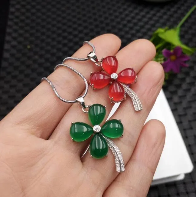 Certificate Womens Fashion Jewelry Lucky Four Leaf Clover Green/red Wedding Necklaces Mothers Birthday Promotion Gifts box