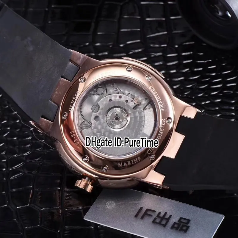 Новый исполнительный розовое золото белый / синий циферблат автоматический турбийон мужские часы синий резиновый ремешок спортивные часы высокое качество Puretime ООН-B115b2