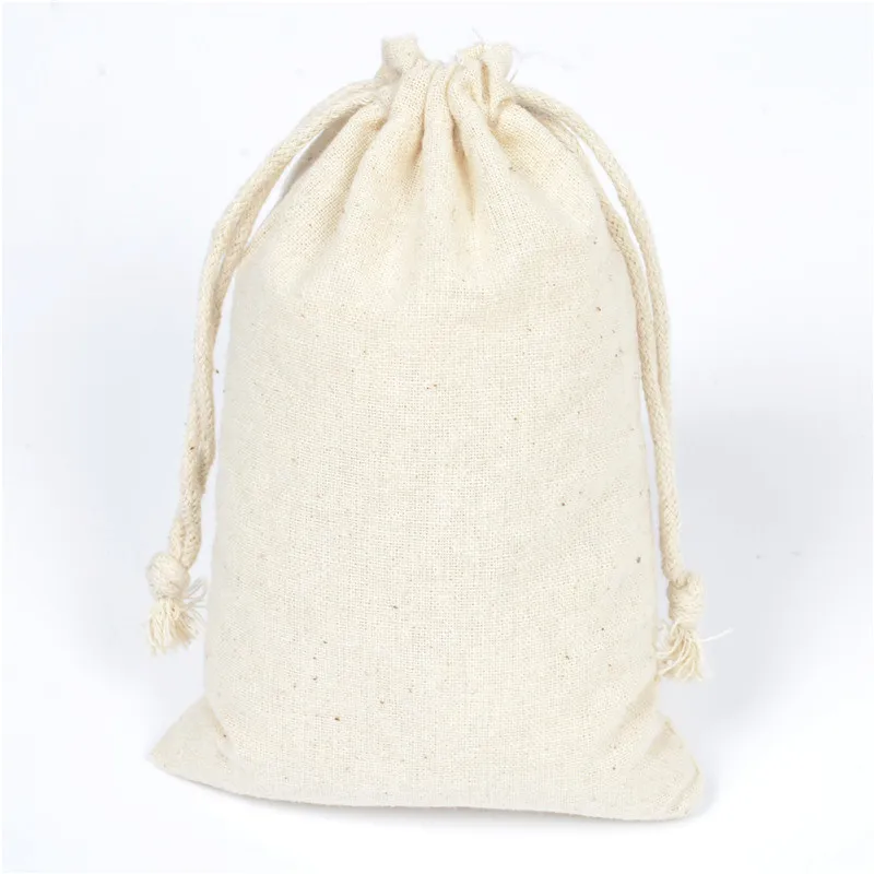 10x15cm bomullsdukar Drawstring Gifts Väskor Kvinnor Smycken Förpackning Väskor Tvättservice Favär Hållare Mode Smycken Påse 100% Naturliga Tygpåsar
