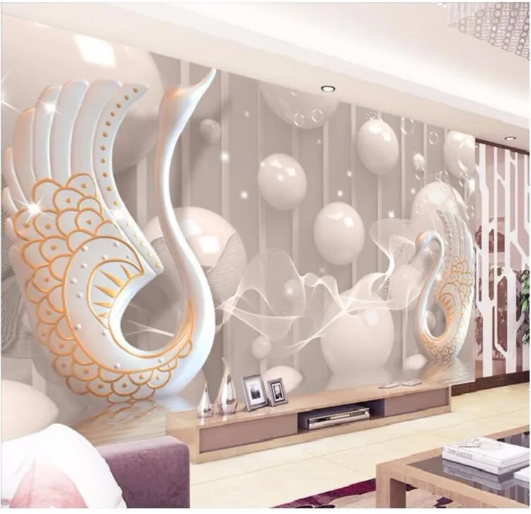 3d wallpaper European White Swan Circle wall painting bedroom living room TV backdrop KTV stripes abstract mural wall paper9634026