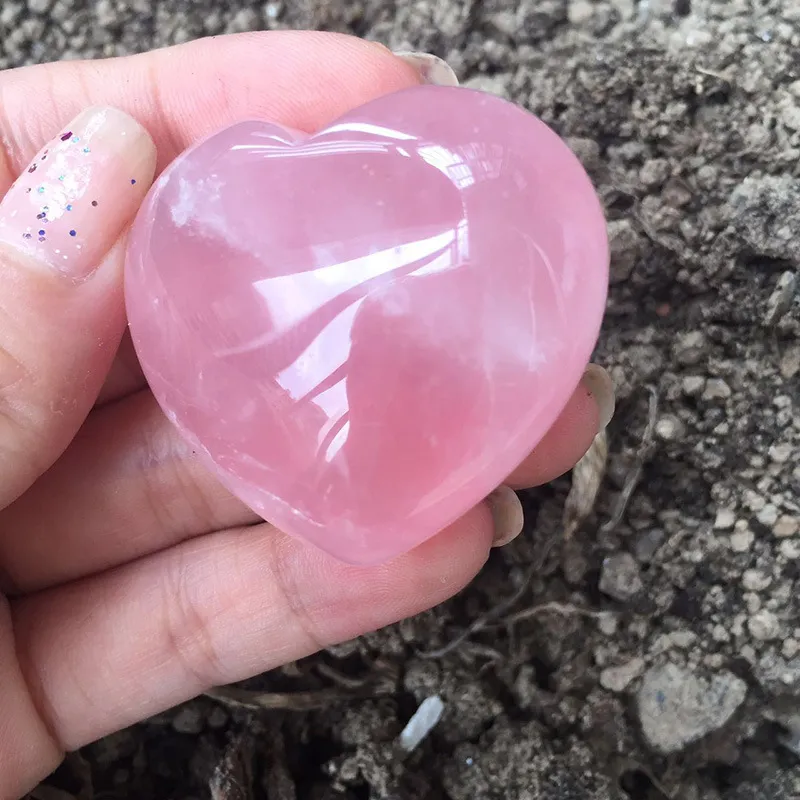 Natural Rose Quartz Crystal Carved Heart Shaped Pink Love Palm Healing  Gemstones