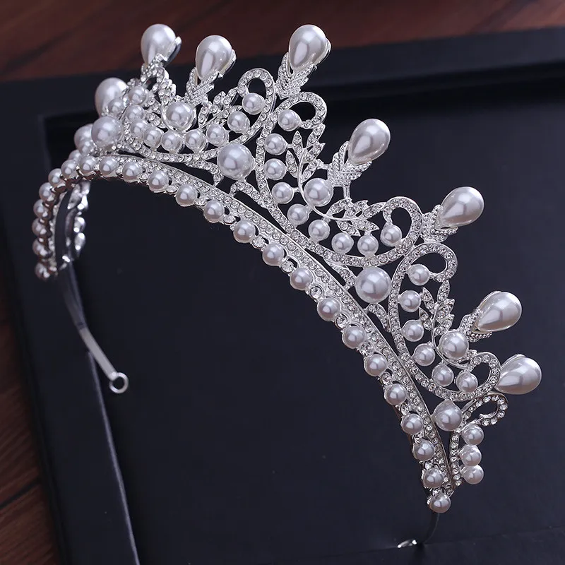 Tiaras And Crowns Luxury Pearl Princess Pageant Engagement Wedding Hair Accessories For Bridal Jewelry Shine Crystal237N