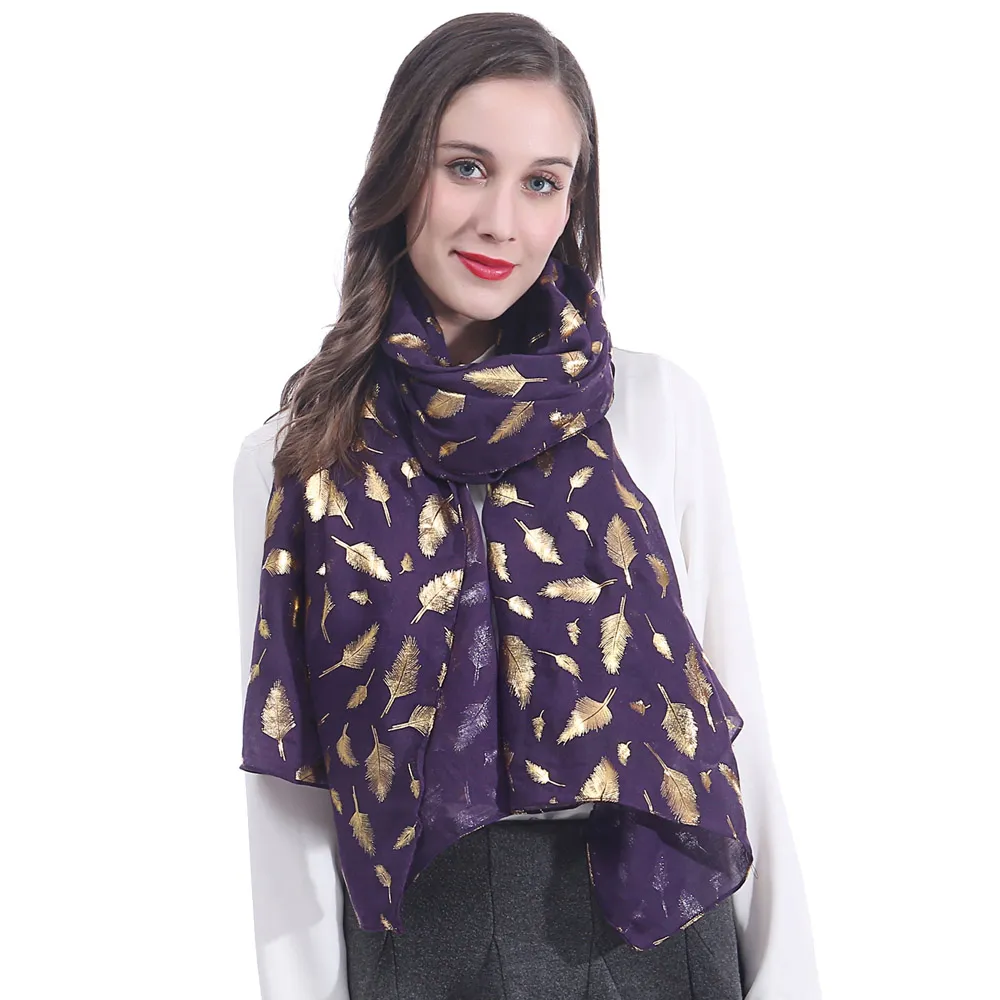 Gold Feather Glitters Print Scarf Shawl Wrap Large Size Soft lightweight Shiny Shimmering 180cm x 75cm