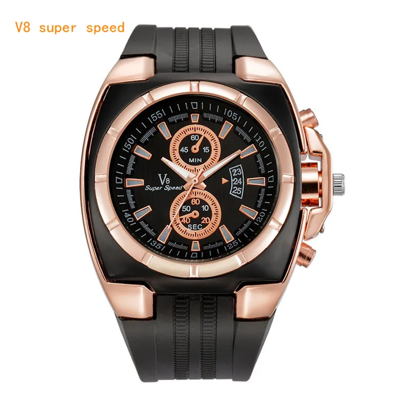 2018 mode hommes Sport montres analogique Quartz montre-bracelet V8 super vitesse Silicone bande hommes montres reloj hombre horloge