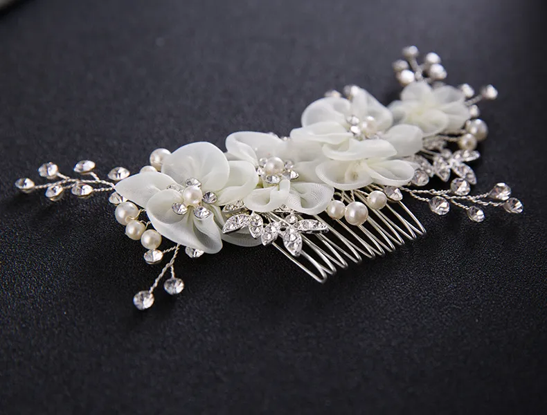 Peignes à cheveux de mariée pour perles de mariée, bandeaux de mariée en cristal, robe de voile de mariage, peigne de mariée, coiffure de fleur en soie, cheveux A321O