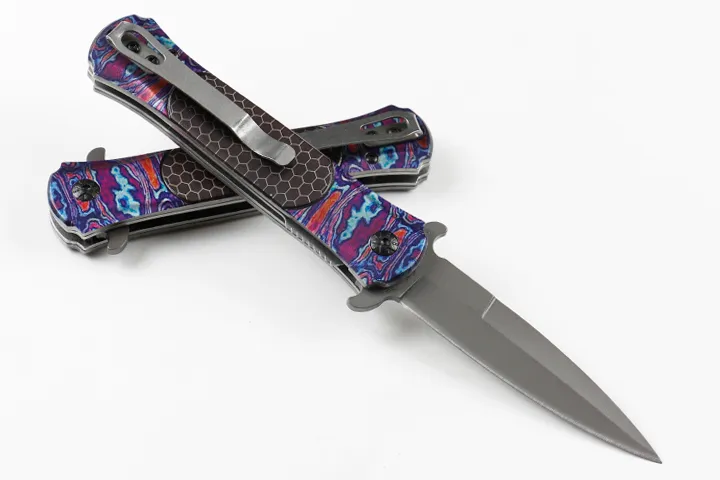 Top Kwaliteit DA145 Bijgestaan Snelle Open Flipper Zakmes 440C Grijs Titanium Coated Blade Stalen Handvat Survival Tactische Mes