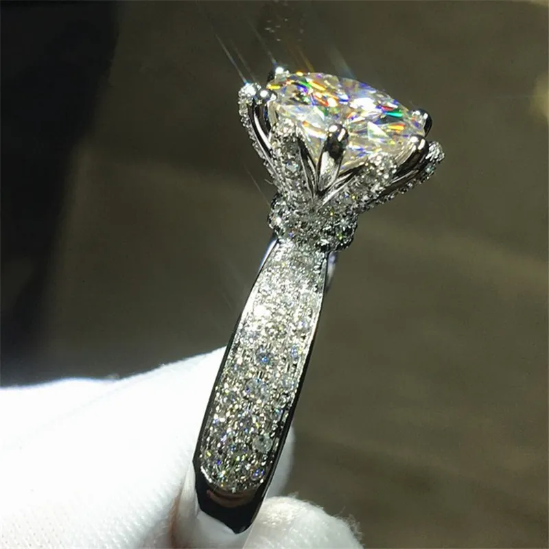 Estilo flor Mulheres Moda 925 anéis de prata esterlina 3ct Diaz 5A Cz anel de noivado anel de casamento para as mulheres presente da jóia