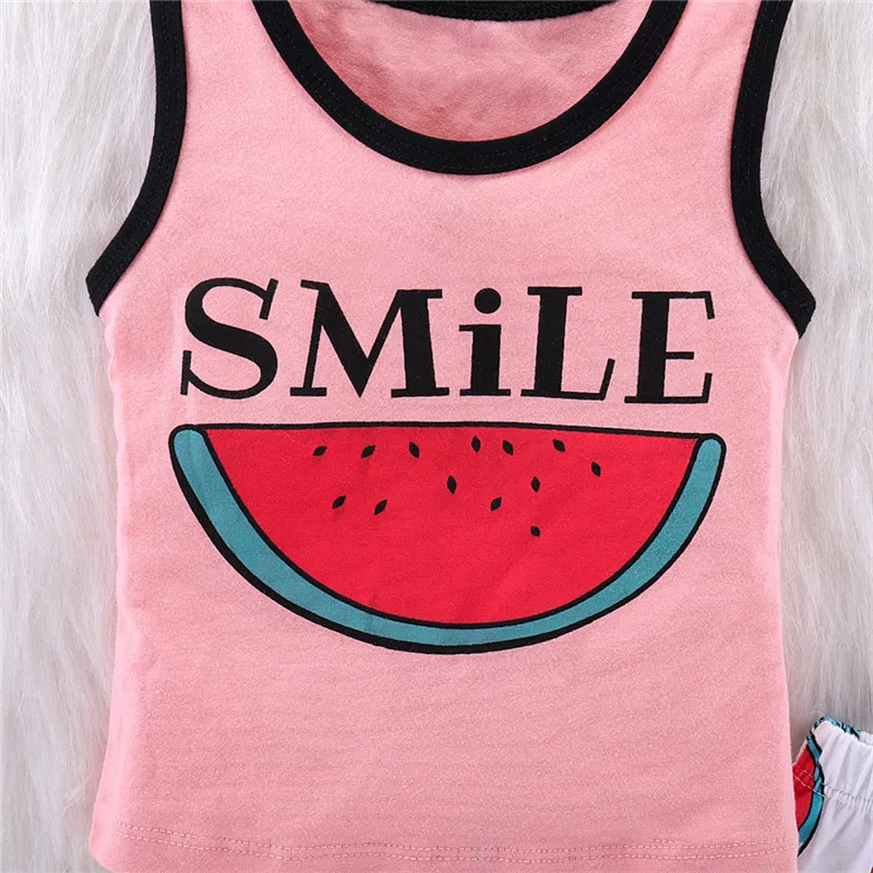 Kinder Kleidung 2018 Sommer Baby Mädchen Kleidung Set Wassermelone Gedruckt Ärmelloses T-shirt Tank Tops + Quaste Shorts Kinder mädchen Outfits