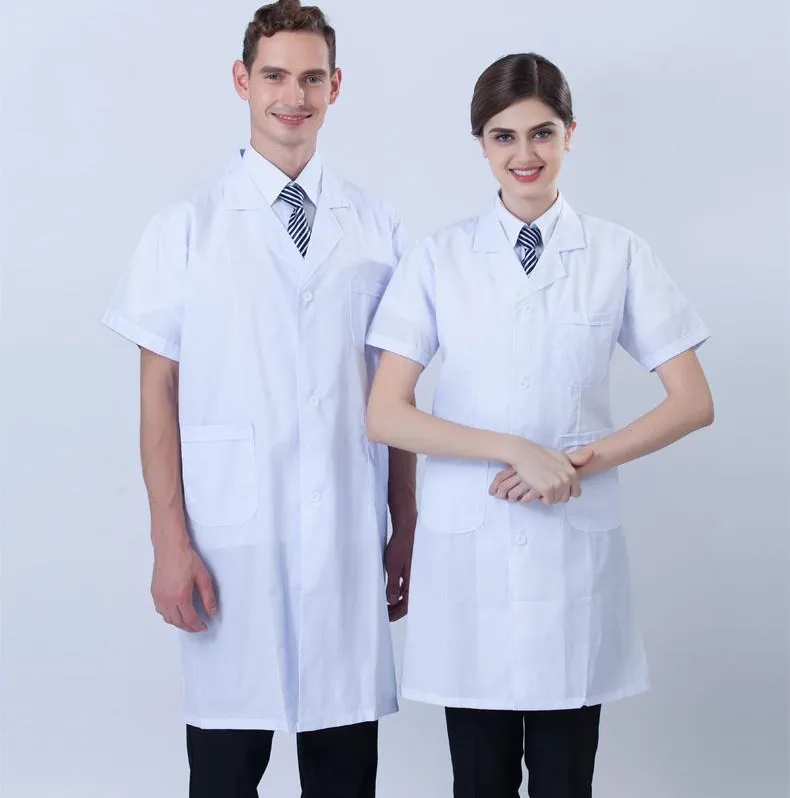 Manteau blanc à manches courtes médecin infirmière vêtements été uniforme de travail vêtements d'hôpital fendu uniforme medico usine vente directe