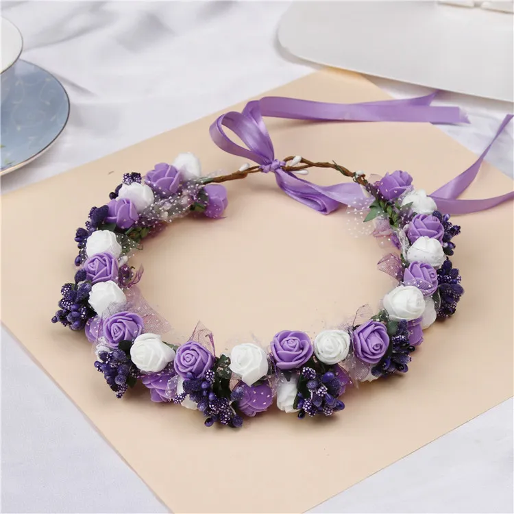 1 Stück Rosen-Stirnband, böhmisches Blumen-Stirnband, Girlande, Krone, Festival, Hochzeit, Braut, Brautjungfer, Haarkranz, BOHO-Blumenkopfschmuck, Kopfschmuck