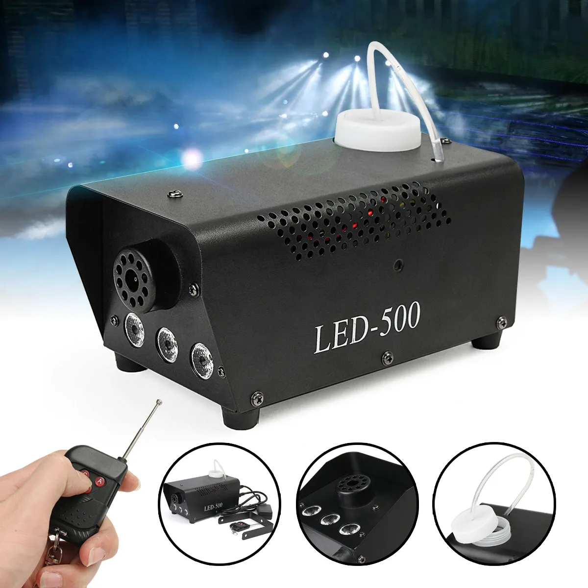 Freeshiping Control inalámbrico LED 500W FOG Máquina de humo remoto RGB Color Eyector de humo LED DJ Fiesta Etapa Luz Smooth Thother