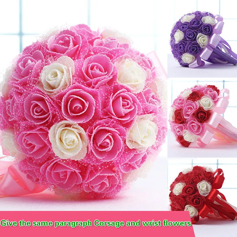 simulation roses Bridal Wedding Bouquet Wedding Decoration Artificial Bridesmaid Flower Lace Bride Holding Flower